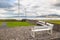 White benches in the square, Reykjavik, Iceland