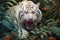 White Bengal tiger in oil painting style. Angry Tiger walking among the jungle. Predator hunter hunting for prey