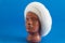 White beret from natural mink on mannequin