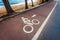 White bicycle road sign on asphalt lane