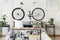 White bicycle in teenager`s bedroom