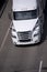 White big rig modern technological semi truck with intelligent a