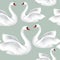 White birds in love seamless pattern. Wildlife background. Swimming swans couples