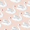 White birds seamless pattern. Wildlife background. Swimming swa