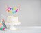 White Birthday Cake colorful bunting