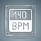 White Bitrate icon isolated on grey background. Music speed. Sound quality. Square glass panels. Vector