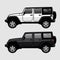 White and Black 4x4 Offroad SUV Side View Illustration in Cartoon Style. Expedition Offroader flat vector