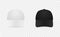 White and black baseball cap icon set. Front view. Design template closeup in vector. Mock-up for branding and advertise