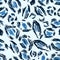 White, black, blue leopard skin. Seamless pattern background jaguar.