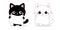 White black cat set holding placard blank sign paper with paws. Web banner template. Kitten with big eyes. Kawaii pet animal. Cute