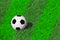 White and black classical soccer ball on fresh green meadow/ grass, copy space for text, concept football