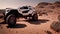 a white and black four-wheeled vehicle navigating through the desert landscape, A stunning video tour of the Red Planet, Mars, AI