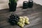 white and black grapes fruit vitamins freshness wooden background