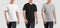 White, black, heather t-shirt template on a walking guy, fashion clothes isolated on background, front view