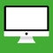 White and black imac computer with whitee empy screen front view on green background vector eps10. Desktop computer flat style.