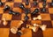 White and black pieces on chess board. Wooden chess