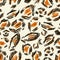 White, black, red, orange leopard skin. Seamless pattern background jaguar. Safari animal print. Africa texture. Vector wallpaper