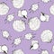 White and black sketch illustration of seashells on trendy Mystic Violet color Panton 2019 background. Seamless pattern