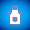 White Blacksmith apron icon isolated on blue background. Protective clothing and tool worker. Vector