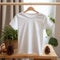 White blank baby t-shirt mockup in interior. Soft beige interior for baby.AI generation