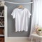 White blank baby t-shirt mockup in interior. Soft beige interior for baby.AI generation