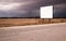 White Blank Billboard Advertising Sign Farm Field Thunder Storm