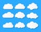 White blank  Cloud symbol or logo, thinking balloon set on blue background. Vector Illustration