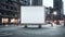 White blank outdoor billboards mockup at a futuristic city. Generative AI.