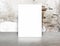 White Blank Poster in crack brick wall and concrete floor room, T