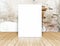 White Blank Poster in crack brick wall and concrete floor room,T