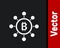 White Blockchain technology Bitcoin icon isolated on black background. Abstract geometric block chain network technology