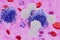 White blood cells with Acute myeloid leukaemia (AML) cells - closeup view 3d illustration