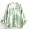 White Blouse With Green Leaves Print - Soft Light Tunic