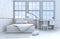 White-blue bedroom 3d rendering