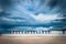 White and blue building on the beach