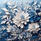 White and Blue Floral Art. Floral Artwork. Artistic Creation with White and Blue Flowers