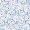 White and blue folklore seamless pattern, gzhel, azulejo. Vector abstract print from blue curls on a white background
