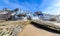 White and blue houses on the beach at imsouane in morocco