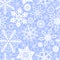 White and blue lace crochet snowflakes seamless pattern, vector