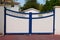 White blue street private home steel door residential aluminum gate slats portal house