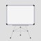 White board with tripod. Whiteboard stand on tripod. Blank blackboard for presentation. Mockup of metal whiteboard isolated on