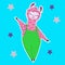 White boarded cute pink lama in green overall