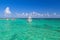 White boat on the turquise Caribbean Sea