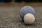 White Bocce Ball with Blue Ball Close Copy Space Left
