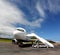 White Boeing 767 Private Jet with airplane Stairs