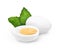 white boiled eggs with basil leaves