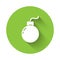 White Bomb ready to explode icon isolated with long shadow. Green circle button. Vector Illustration