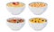 White Bowls of Breakfast Cereal and Cornflakes with Berries Vector Set