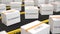 White boxes with TO GERMANY text on conveyor. 3D rendering
