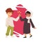 White boy gives high five to muslim girl wearing hijab, cartoon vector illustration. Kids of different nationalities.